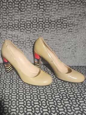 Kate Spade Patent Leather Round-Toe Pumps with Colorblock Heel - Call Outs, Sz 7